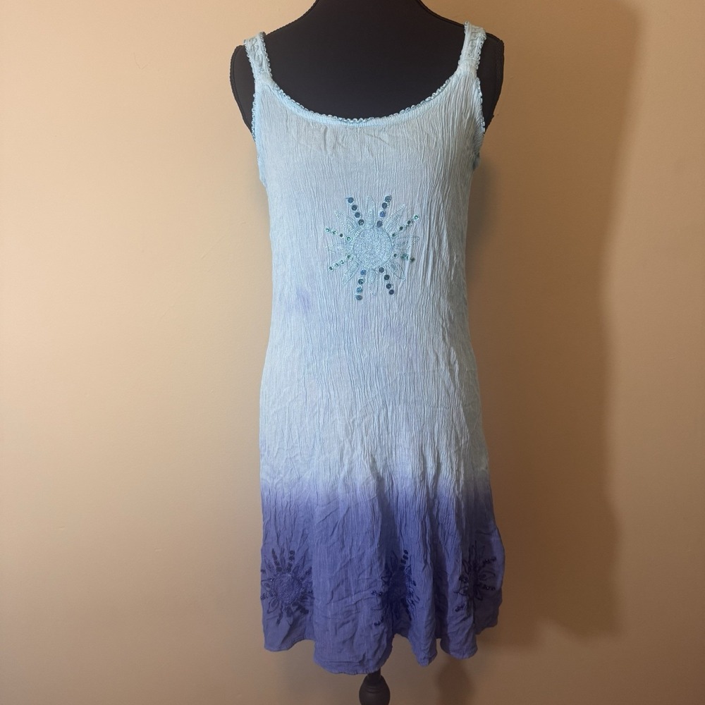 Raya Sun Dress Women Light Blue Sleeveless With Sequin Suns Boho Fairy Size M